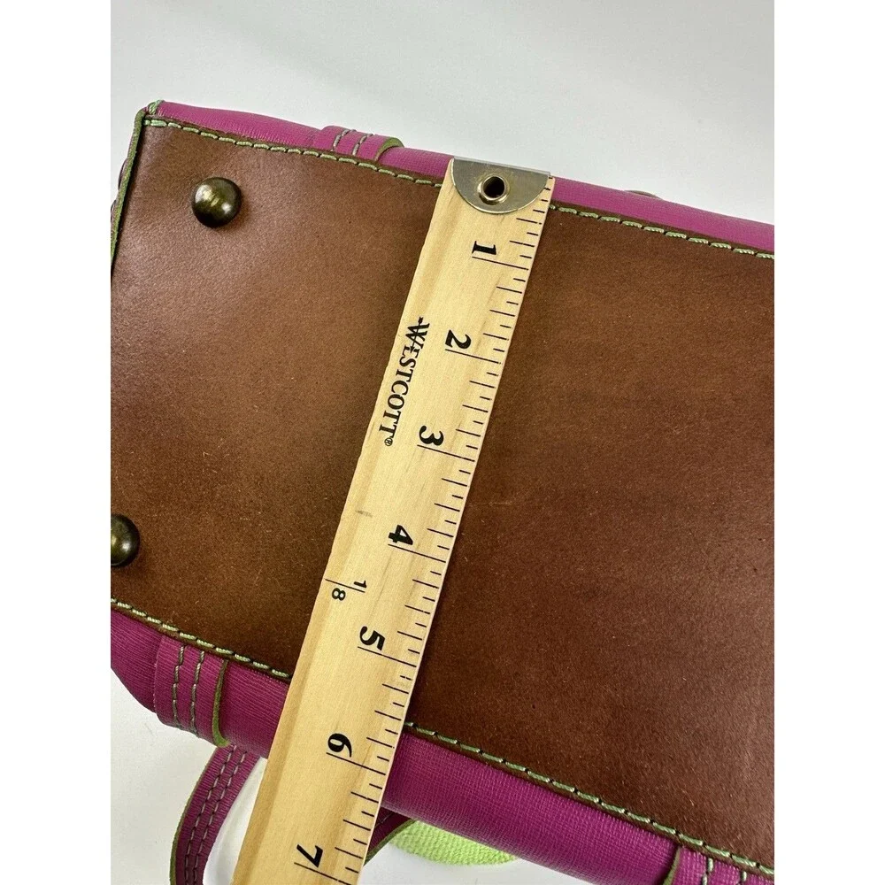 Sofia C Pink Leather‎ Satchel Purse Handbag Zip Green Crossbody Double Handles